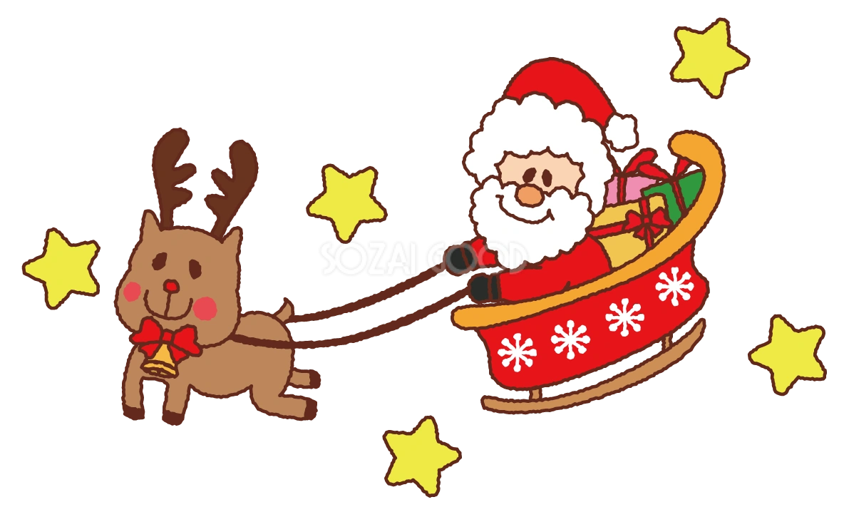 12月かわいい無料イラスト(そりに乗るサンタとトナカイ)38296