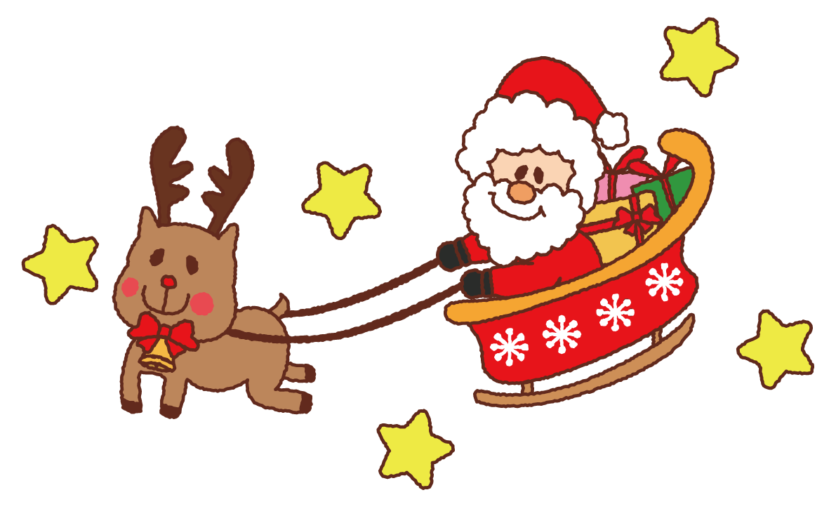 １2月かわいい無料イラスト(そりに乗るサンタとトナカイ)38296に写真・文字を入れる