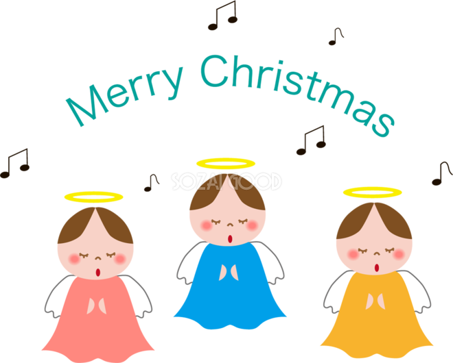 １2月かわいい無料イラスト 天使の歌声でメリークリスマス 38324