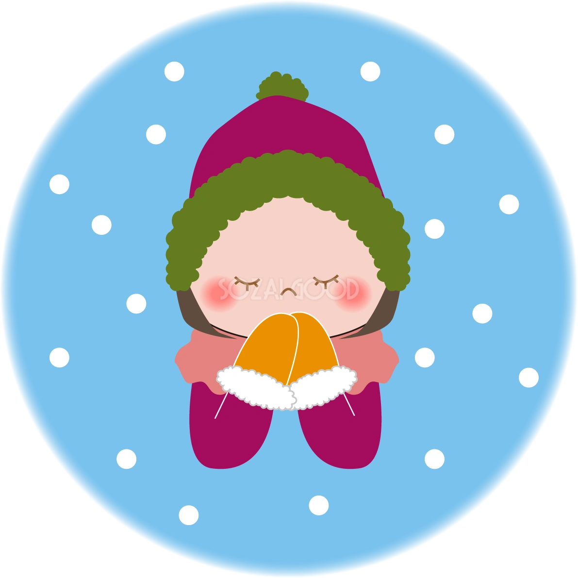 12月かわいい無料イラスト(吐息をかけて暖まる女の子)38328