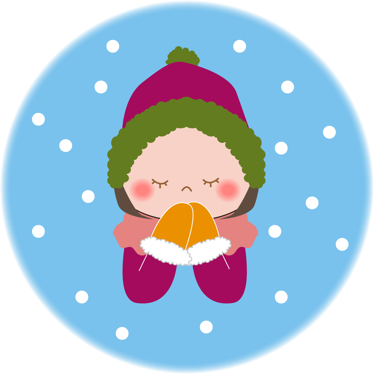 １2月かわいい無料イラスト(吐息をかけて暖まる女の子)38328に写真・文字を入れる
