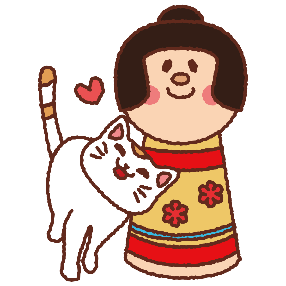 １月かわいい無料イラスト(猫とこけし)38373に写真・文字を入れる
