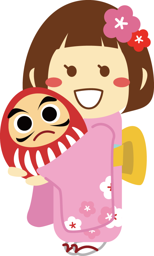 かわいい1月 無料イラスト(だるまを抱える女の子)38389に写真・文字を入れる