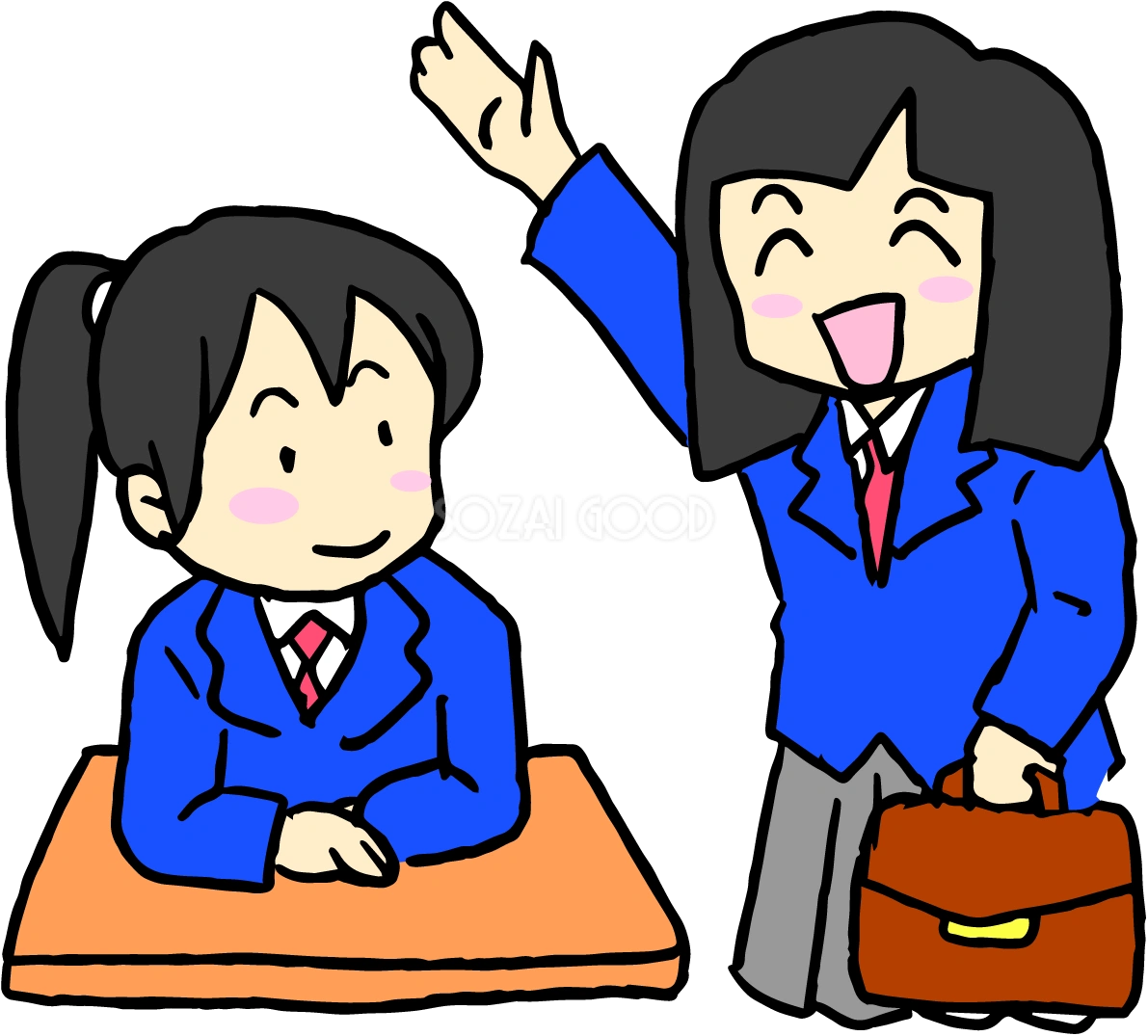 学校あいさつ無料イラスト(女子)38405