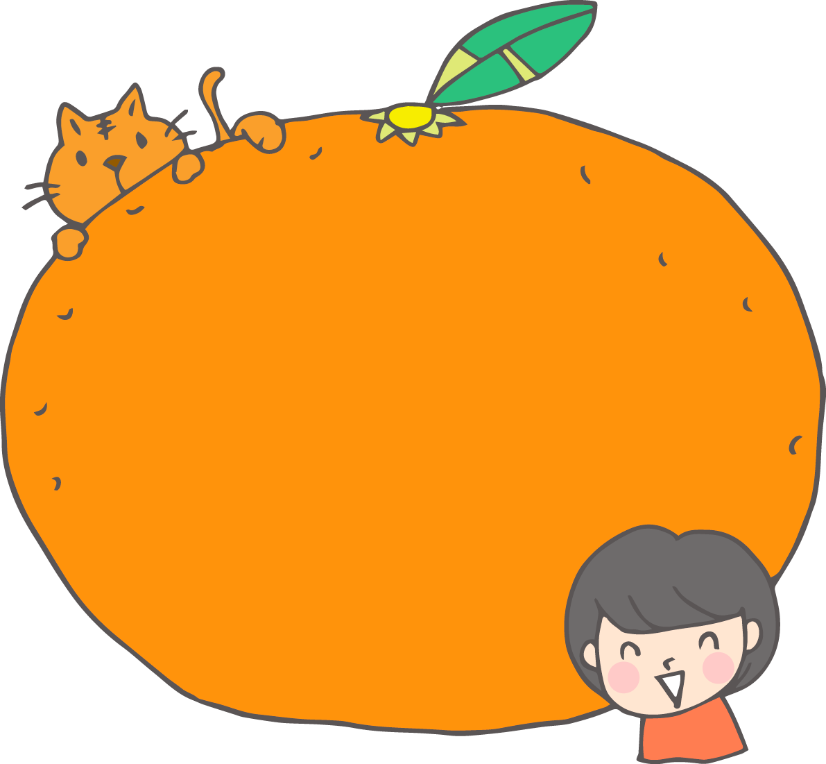 冬の枠 無料イラスト( みかんと猫と女の子)38506に写真・文字を入れる