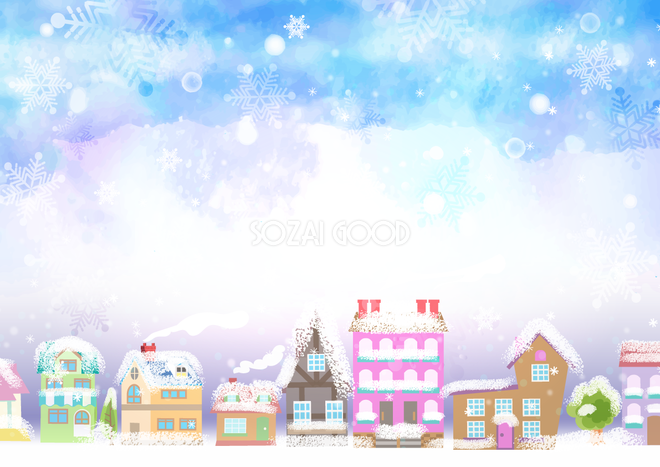 冬の背景イラスト かわいい雪景色と家や住宅街 38653 素材good