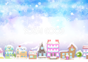 冬の背景イラスト(かわいい雪景色と家や住宅街)38653
