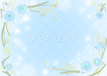 冬の背景イラスト(ブルーのお花フレーム)38661