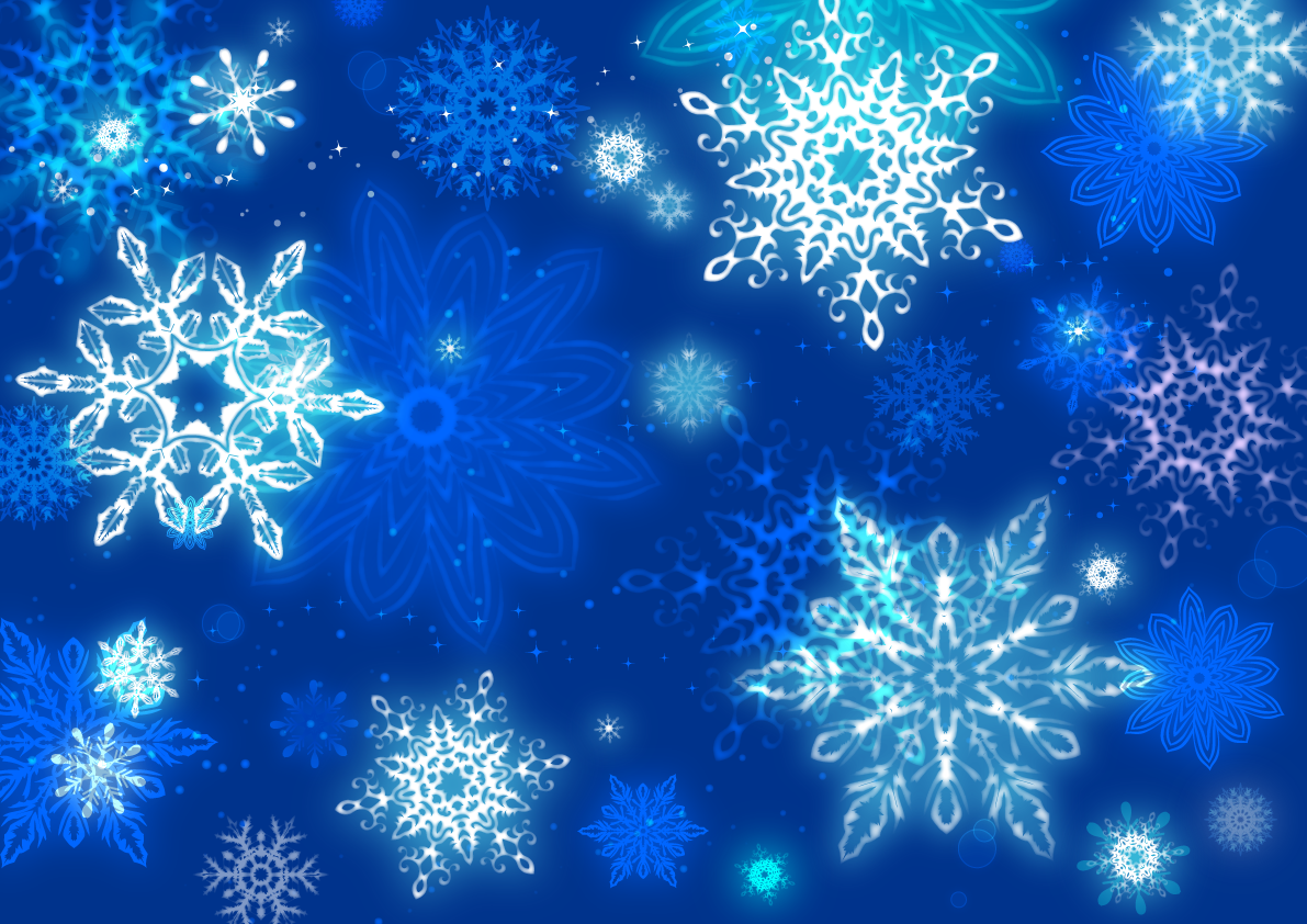 冬の背景(青 ブルー)イラスト(神々しい雪の結晶模様・柄)38682に写真・文字を入れる