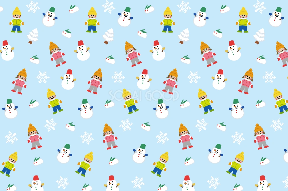 冬の背景フリーイラスト(パターン 雪遊び)38781