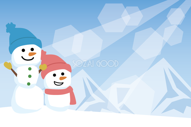 冬の背景フリーイラスト 雪だるまと雪山 38805 素材good