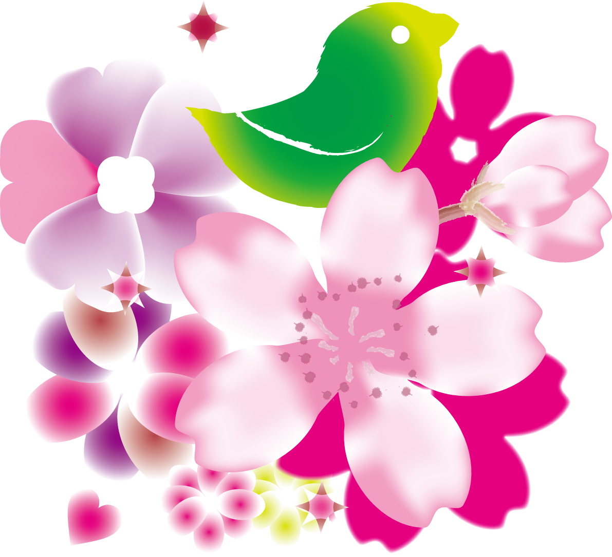 かわいい桜 春の花びらイラスト(インパクト&鳥)39556に写真・文字を入れる