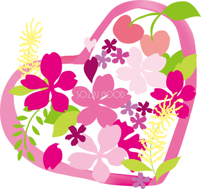 かわいい桜 春の花びらイラスト ハートで囲む 素材good