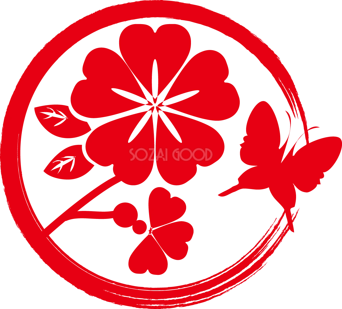 はんこの桜 春イラスト 和風(蝶)39628