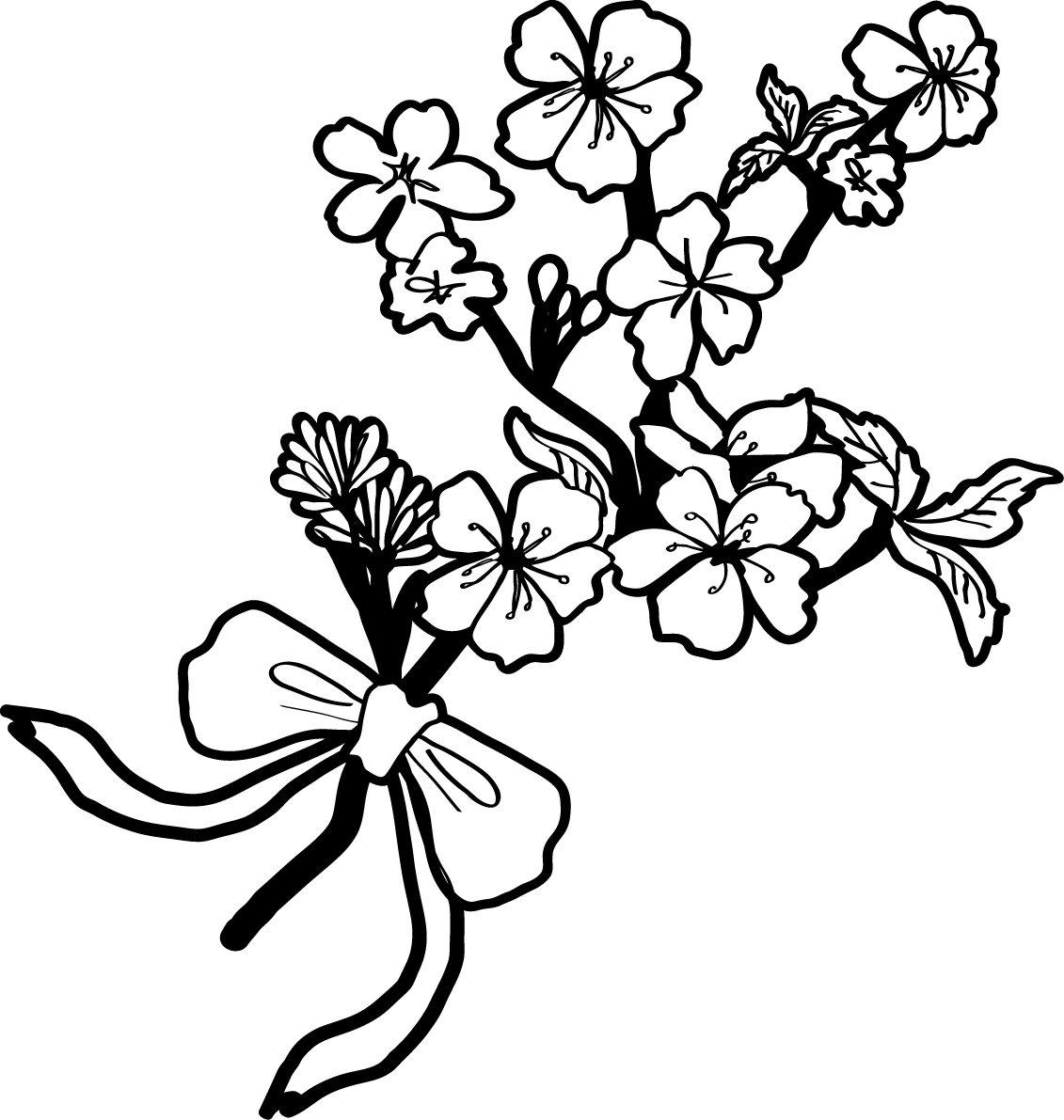 白黒の桜イラスト おしゃれ(枝とリボン)39652に写真・文字を入れる