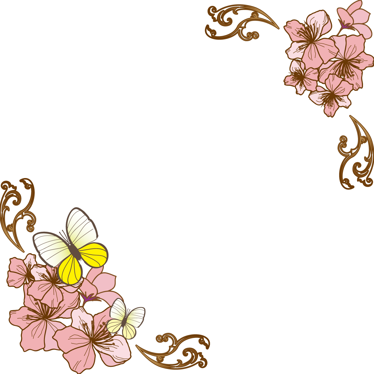 桜 春の枠イラスト(おしゃれなピンクと蝶々)39757に写真・文字を入れる