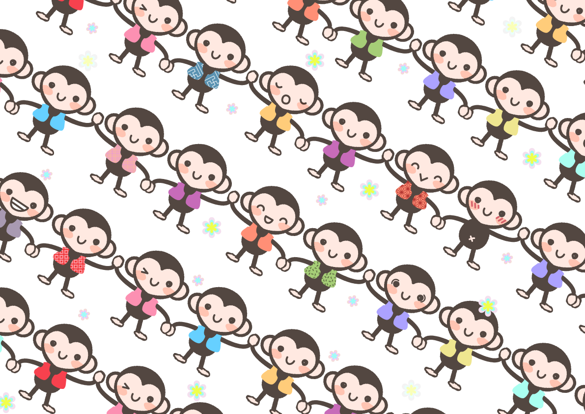 さる柄-かわいい無料背景イラスト-笑顔40166に写真・文字を入れる