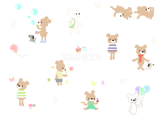 熊 蝶 鳥 かわいい無料背景イラスト 素材good