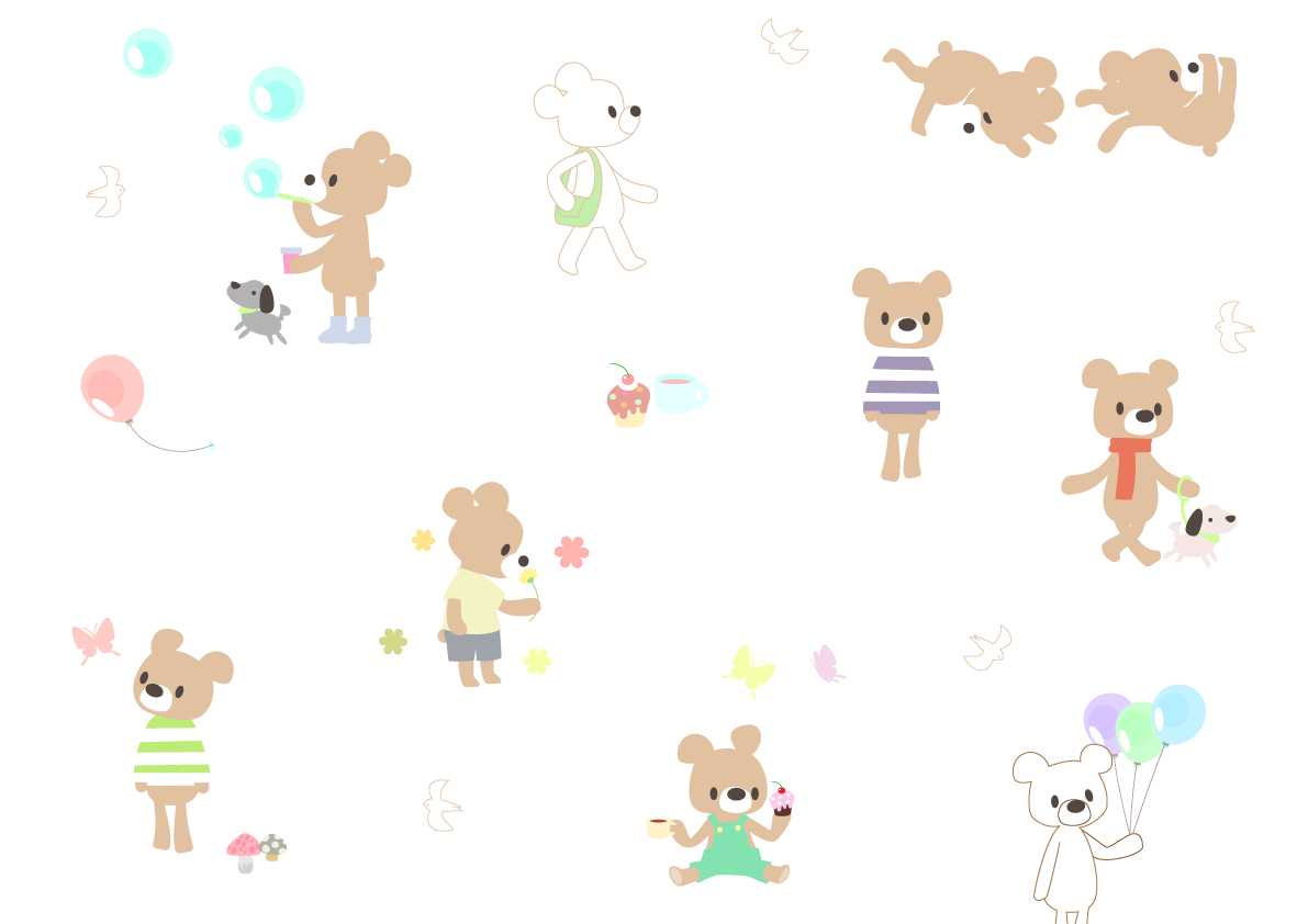 熊 蝶 鳥-かわいい無料背景イラスト40198に写真・文字を入れる