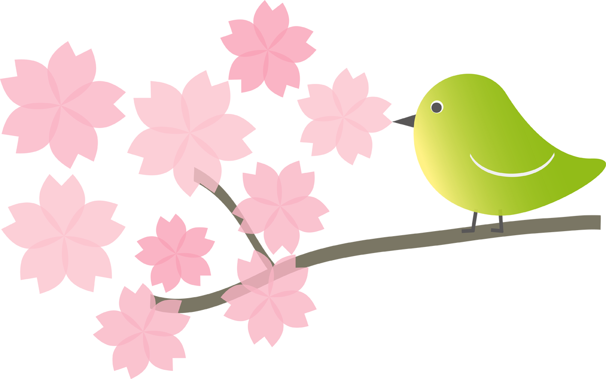 ポップな桜と鳥の無料イラスト40447に写真・文字を入れる