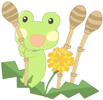カエルの笑顔キャラクター(春)無料イラスト40752
