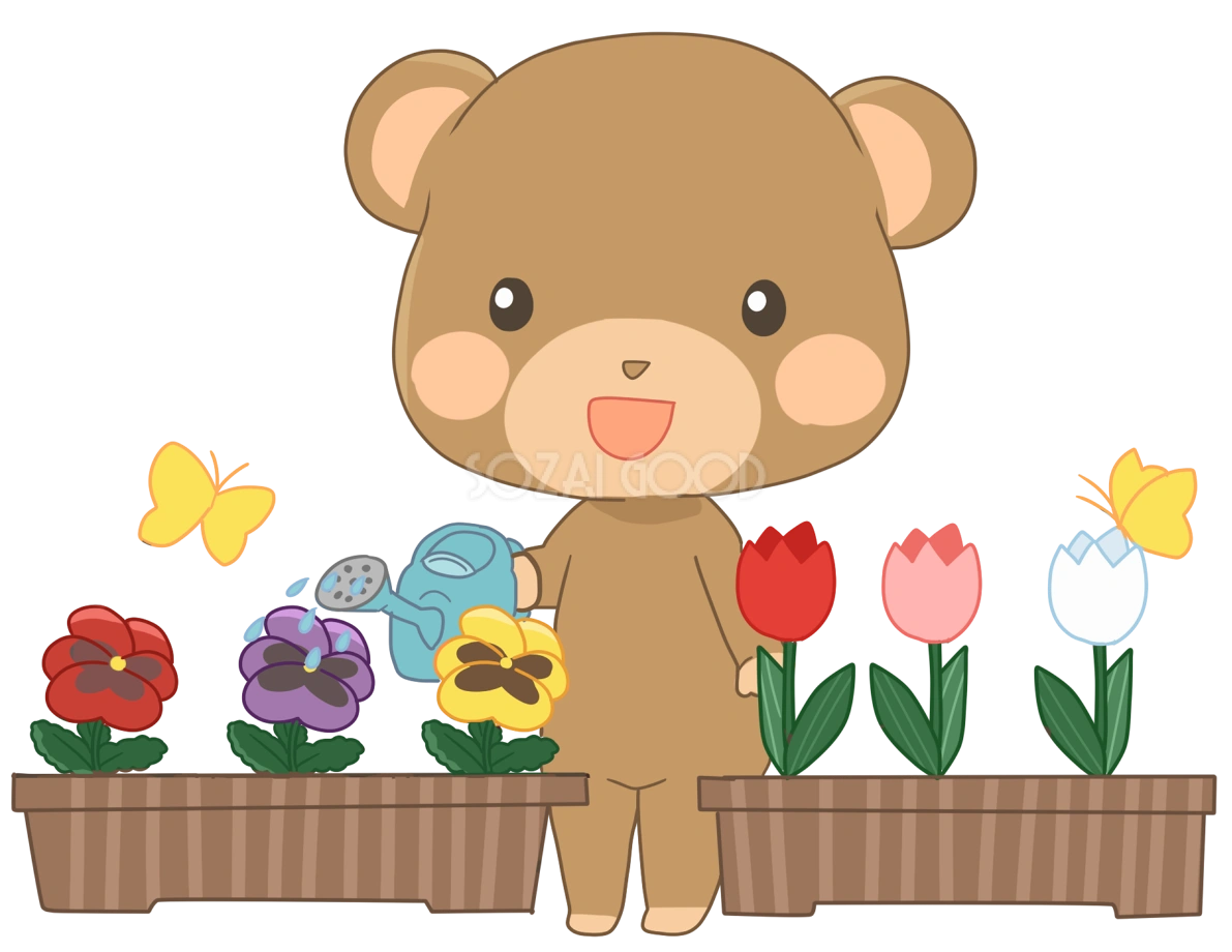 クマの笑顔キャラクター(春)無料イラスト40760