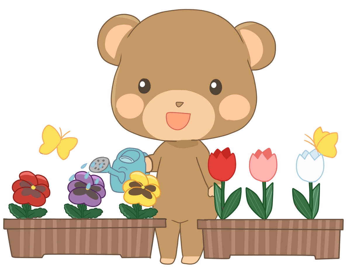 クマの笑顔キャラクター(春)無料イラスト40760に写真・文字を入れる