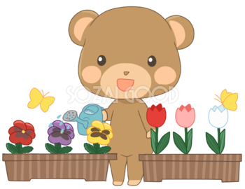 クマの笑顔キャラクター(春)無料イラスト40760