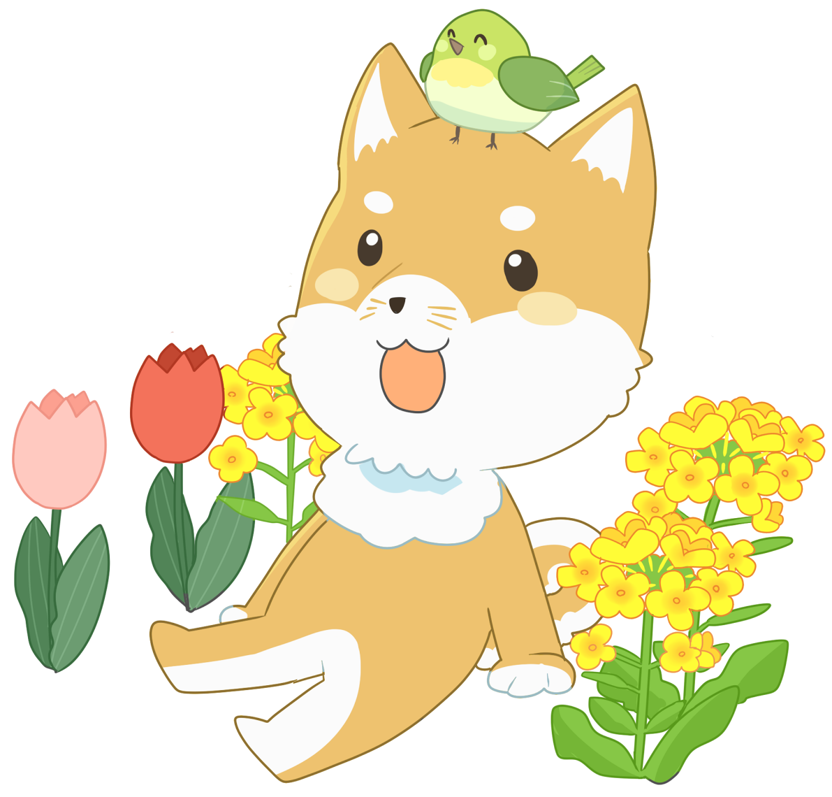 犬の笑顔キャラクター(春)無料イラスト40776に写真・文字を入れる