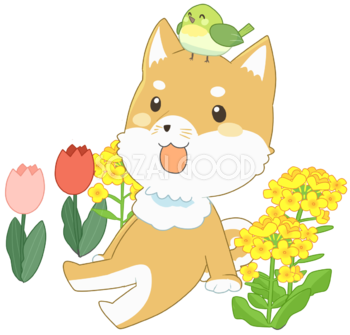 犬の笑顔キャラクター(春)無料イラスト40776