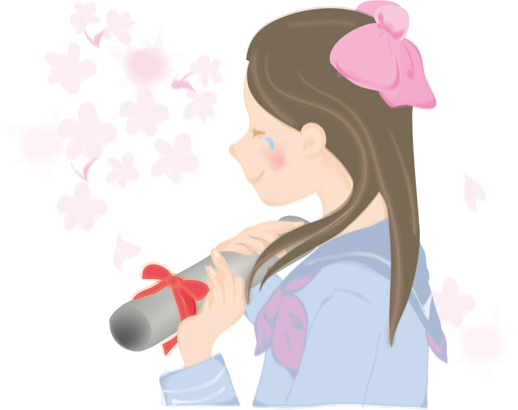 卒業式に桜を背景に女子高生が悲しそうに涙を流す無料イラスト40870に写真・文字を入れる