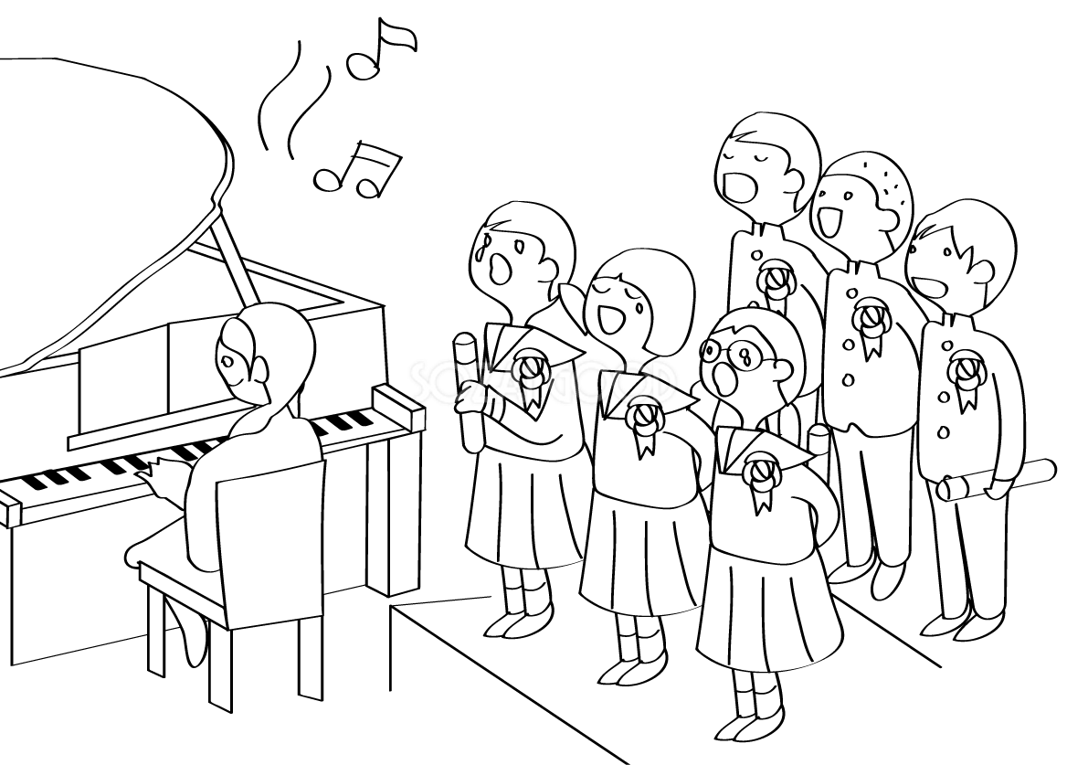 卒業式の白黒モノクロ(塗り絵)無料かわいい 大人 高齢者イラスト40882