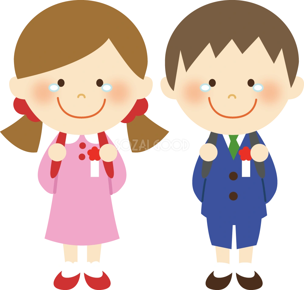 卒業式で感動しながら小学校を卒業する女の子と男の子 無料イラスト41096