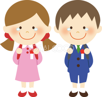 卒業式で感動しながら小学校を卒業する女の子と男の子 無料イラスト41096