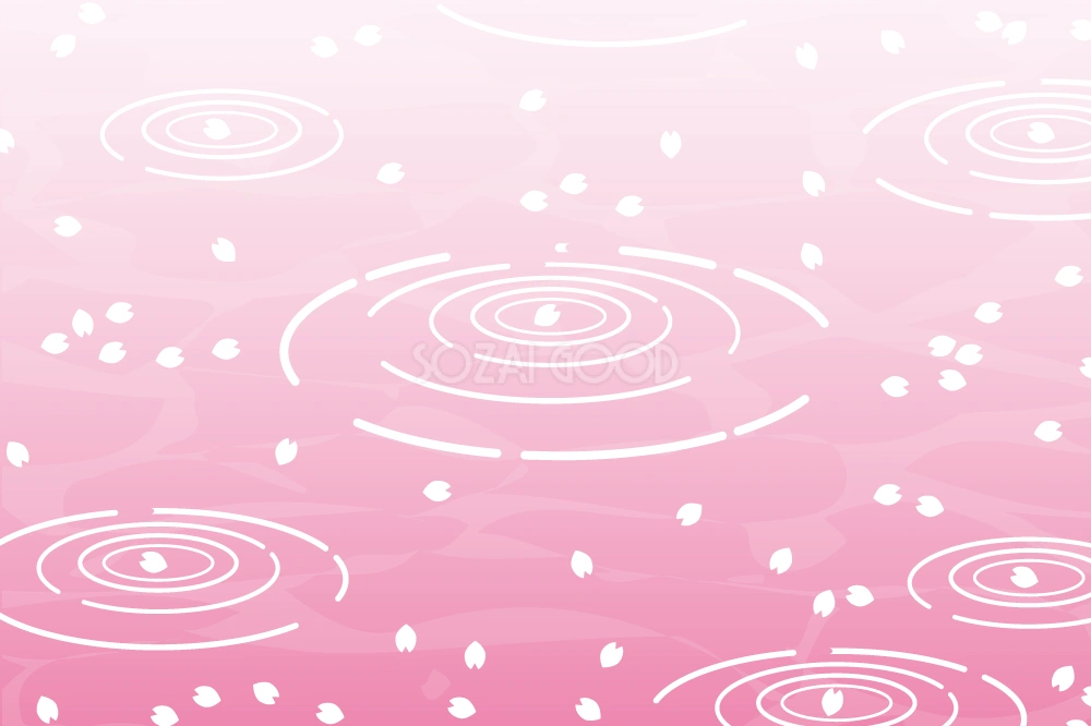 波紋水面に浮かぶ桜の花びら背景無料イラスト-春41262