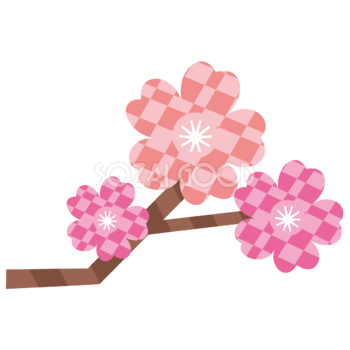 チェック桜のかわいい無料イラスト-春41278