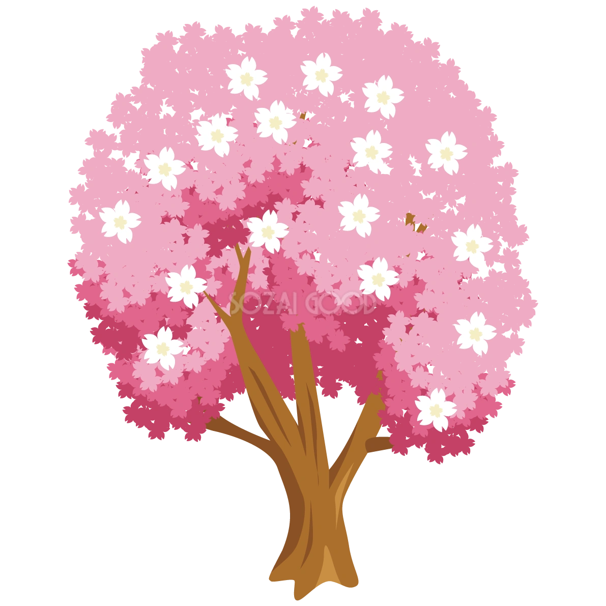 桜の木のかわいい無料イラスト-春41346