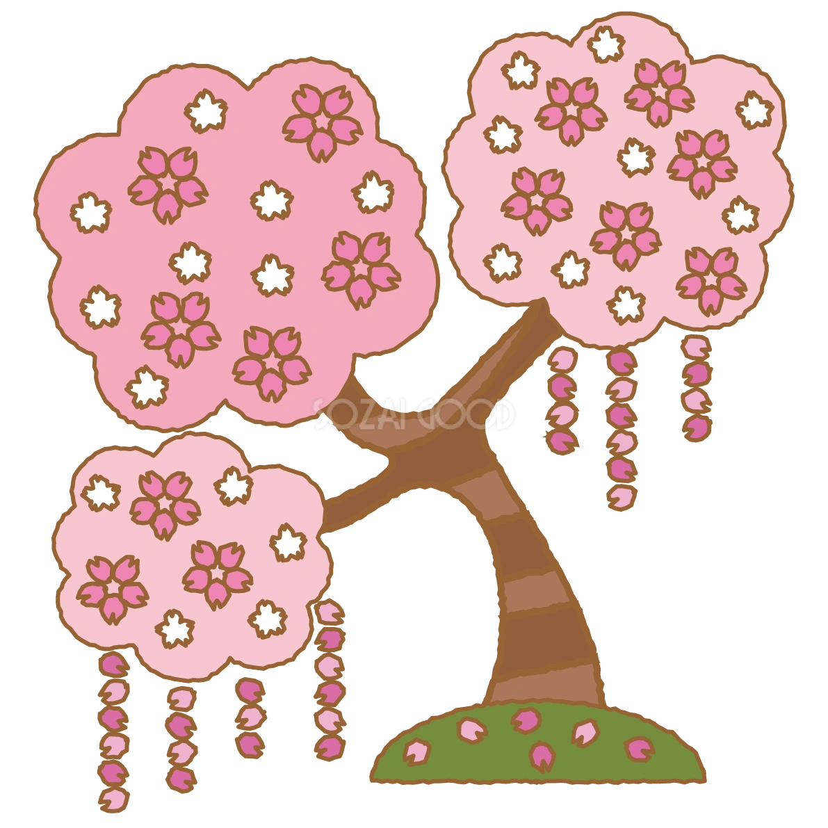 桜の木ポップのかわいい無料イラスト-春41350