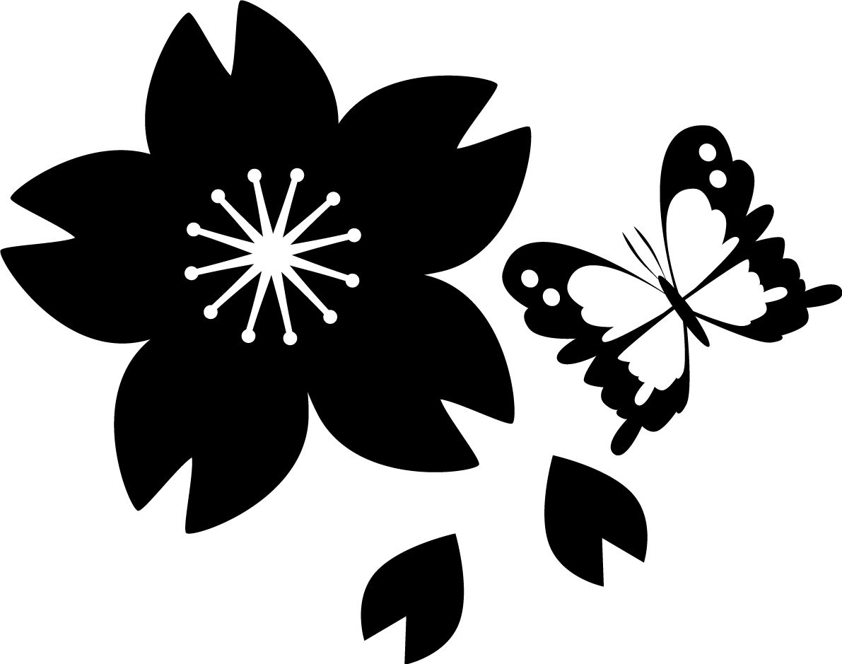 白黒蝶と桜のかわいい無料イラスト-春41387に写真・文字を入れる
