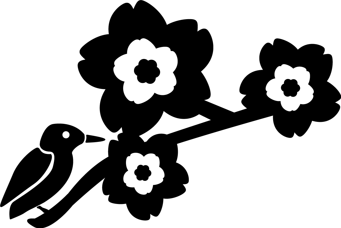 白黒鶯桜のかわいい無料イラスト-春41391に写真・文字を入れる
