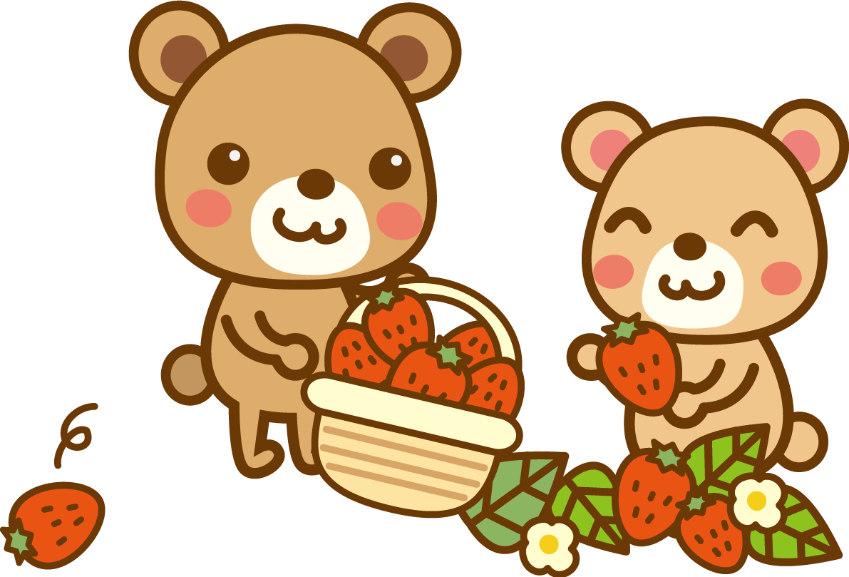 いちごを収穫するクマのかわいい無料イラスト-春41403に写真・文字を入れる