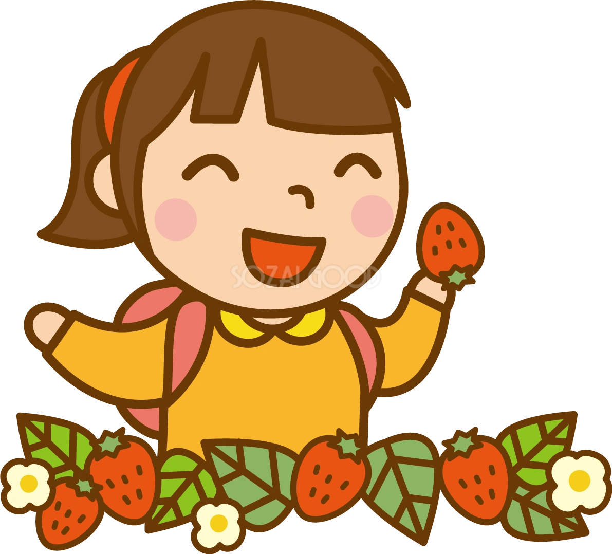 いちご狩り遠足のかわいい無料イラスト-春41411