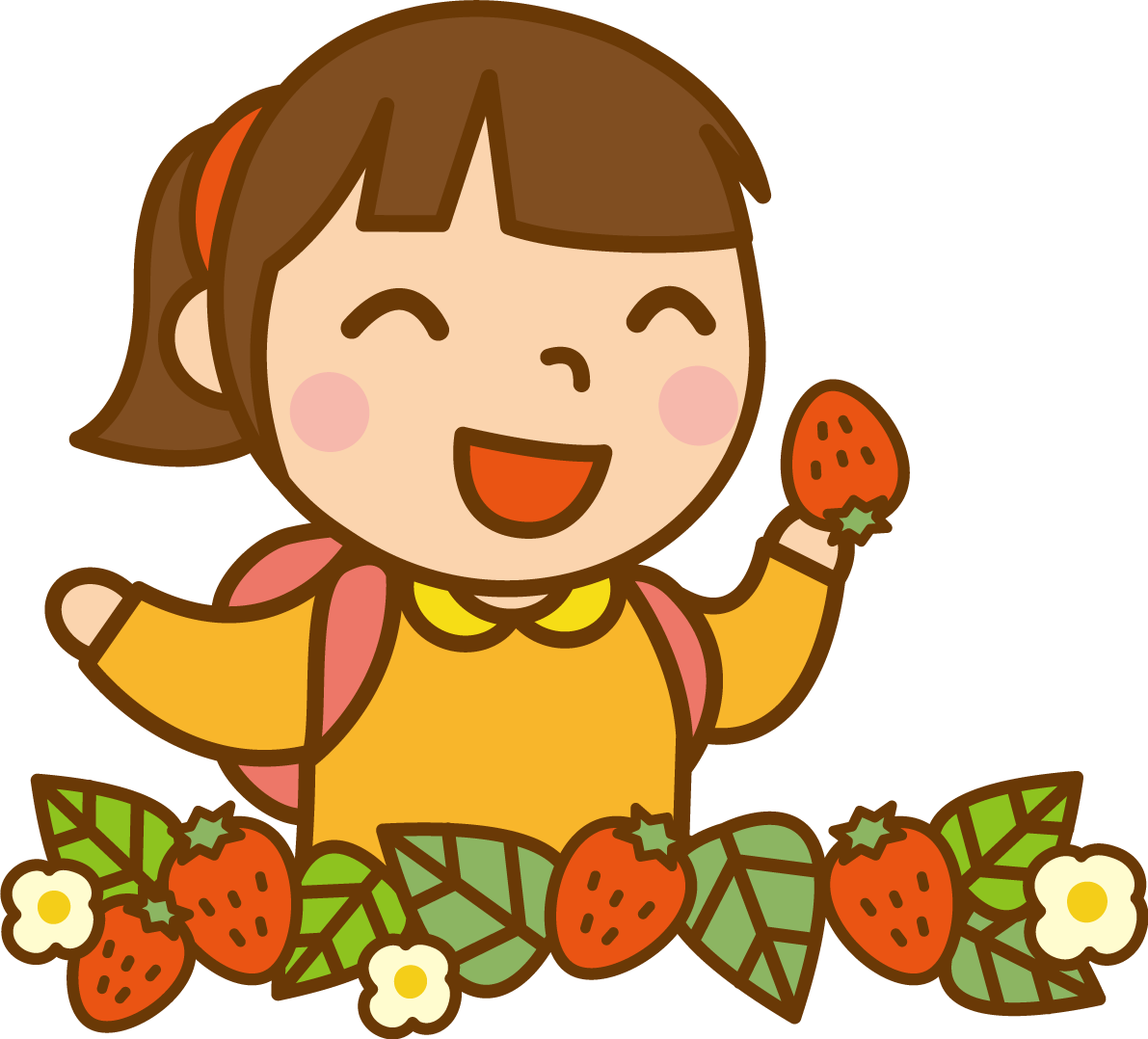 いちご狩り遠足のかわいい無料イラスト-春41411に写真・文字を入れる
