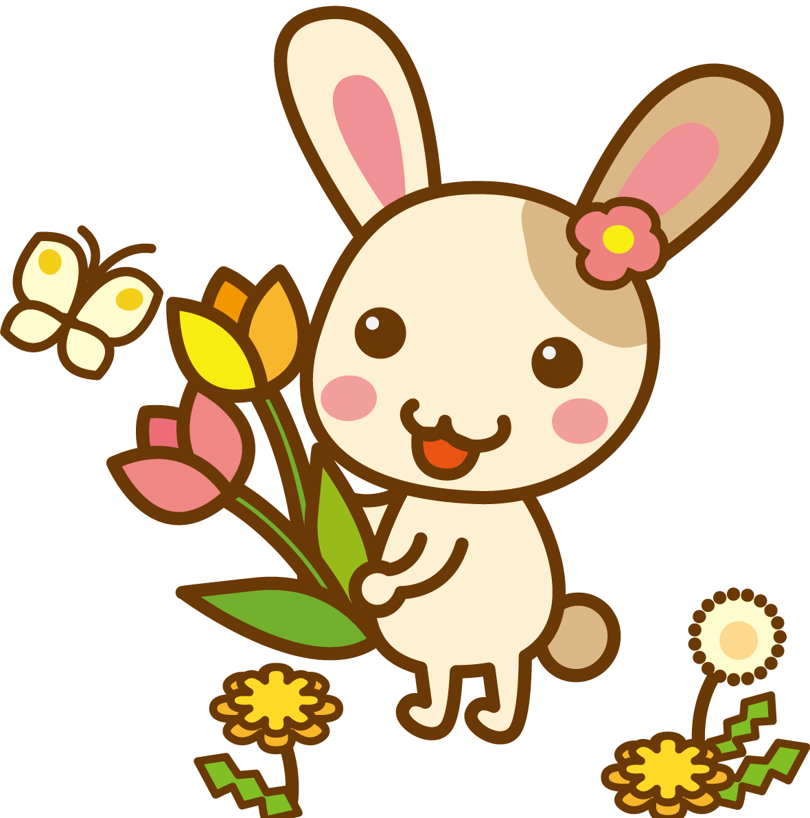 ウサギと花のかわいい無料イラスト-春41419に写真・文字を入れる