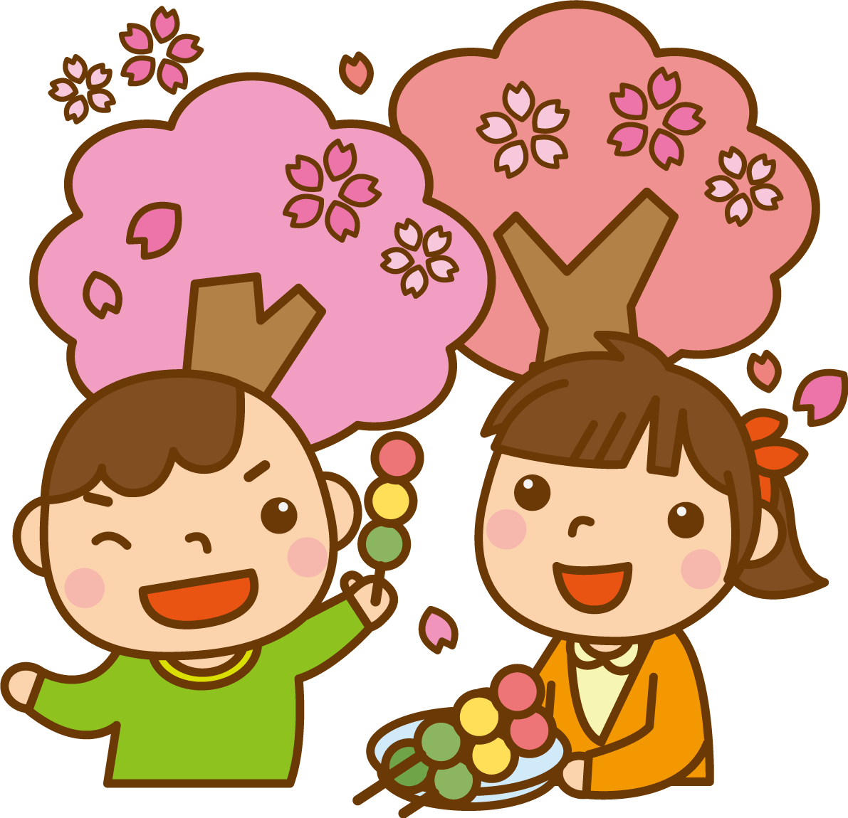 桜お花見をしながら宴会する子供のかわいい無料イラスト-春4142に写真・文字を入れる