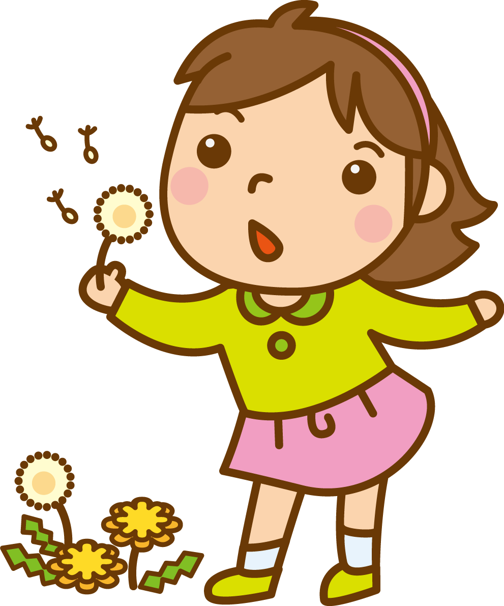 たんぽぽと女の子のかわいい無料イラスト-春41443に写真・文字を入れる