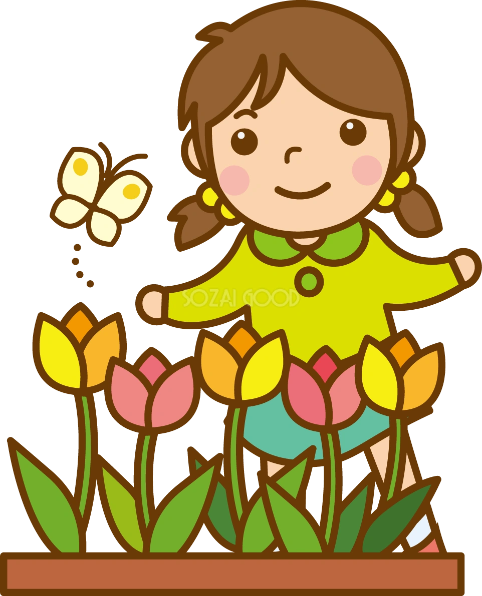 チューリップの花壇のかわいい無料イラスト-春41447