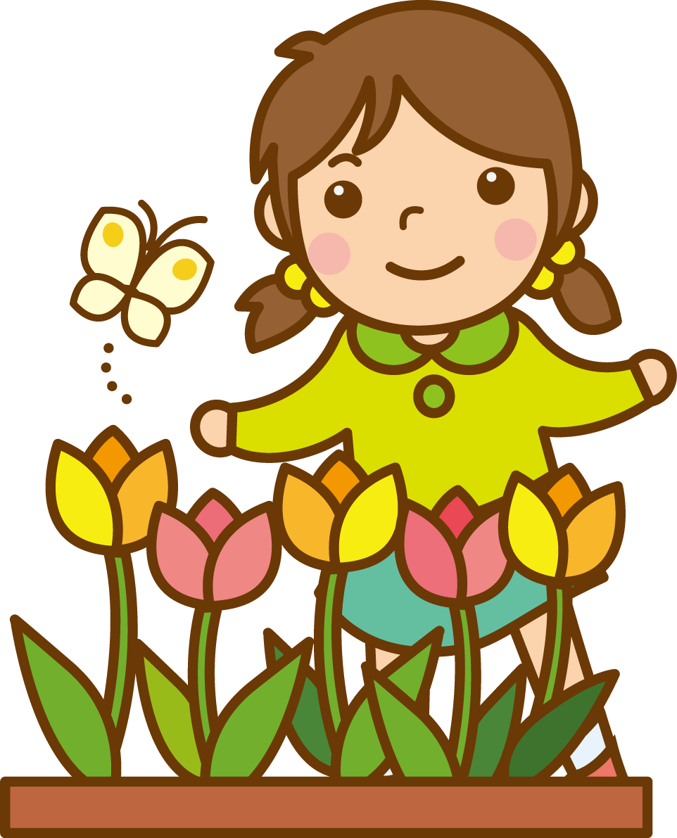 チューリップの花壇のかわいい無料イラスト-春41447に写真・文字を入れる