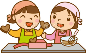 チョコを作る女の子達のかわいい無料イラスト-春41451