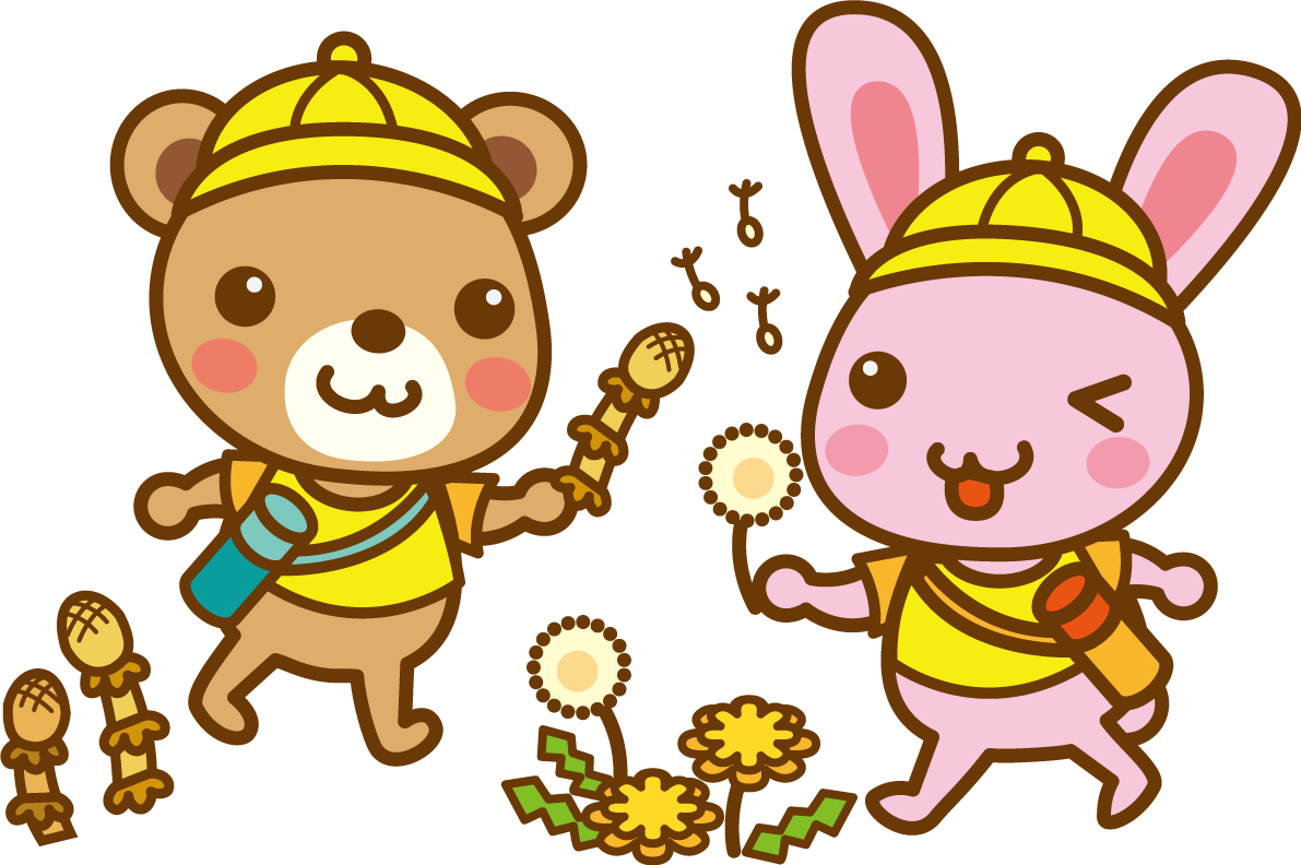 遠足に来たウサギとクマのかわいい無料イラスト-春41471に写真・文字を入れる